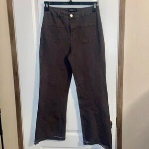 Kiczoy Women’s Cropped Dark Grey Wide Leg Pants High Rise Size Medium